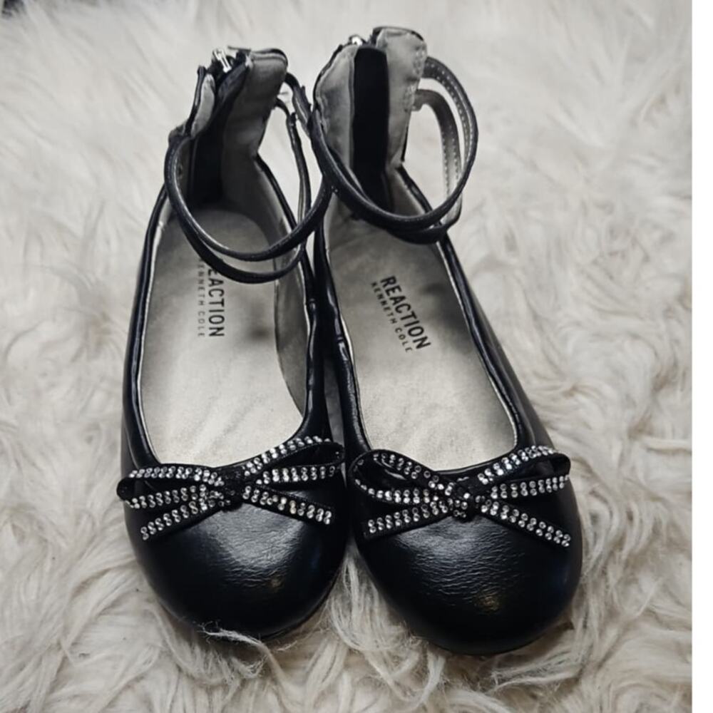 Kenneth Cole Reaction Girls Black Ballet Flats - Rhinestone Bow - Size 11 - Picture 3 of 6